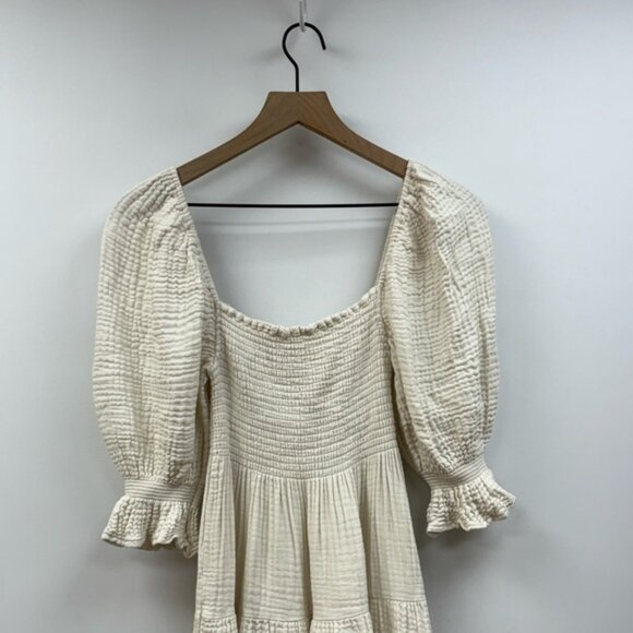 Nothing Fits But Kiko Woven Gauze Puff Sleeve Square Neck Midi Dress Cream S/M - Picture 5 of 11